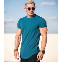 Load image into Gallery viewer, Muscle Training T-shirt Men's Summer Workout Short Sleeve T-shirt High Quality Cotton Fitness Men T-shirt Gym Solid Color Tops
