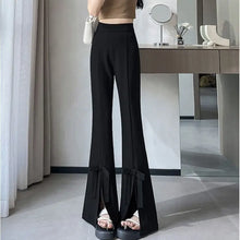 Load image into Gallery viewer, Women's Wide-Leg Pants High-Waisted with Bow Tie Detail Side Slits
