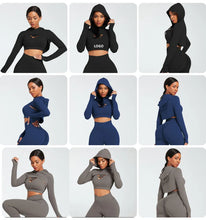 Load image into Gallery viewer, Ensemble Female 3 Pieces Yoga Set Gym Workout Clothes for Women Sport Long Sleeve Hoodie Sweater Active Wear Sport Set Tracksuit

