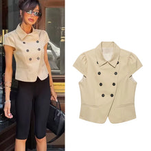 Load image into Gallery viewer, Women's Jacket 2026 New Fashion Double-Breasted Short-Sleeve Slim Jacket for Women Summer Ladies Outerwear Casaul Chic Women Top
