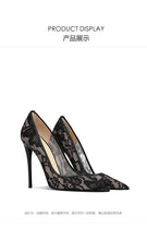 Load image into Gallery viewer, Black Lace High Heels for Women, 2026 New Slim Heel Pointed Sexy Versatile French Spring and Summer Breathable Single Shoes
