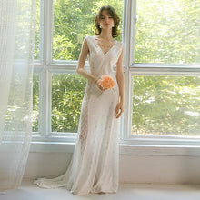 Load image into Gallery viewer, Women's Nightgown Luxury V Neck Sleeveless Night Dress Fashion Slim White Princess Long Dress Summer Ladies Sleepwear Vestido
