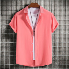 Load image into Gallery viewer, New Short Sleeve Shirts for Men Fashion Solid Casual Lapel Cardigan Tops Men Comfort Single-breasted Blouse Summer Beach Shirts
