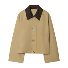 Load image into Gallery viewer, Women's Short Trench Coat with Contrast Collar New Spring Turn Down Collar Long Sleeve Button Women Coats Chic Female Jackets

