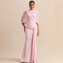Load image into Gallery viewer, Elegant Mermaid Evening Dress Draped Detachable Cape Sleeveless Bodycon Maxi Gown Wedding Party Elegant Draped Formal Dress
