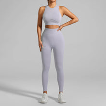 Load image into Gallery viewer, Seamless Ribbed High Waisted Yoga Set for Women, Tummy Control Criss Cross Back Workout Outfit, Quick Dry Fitness Set for Gym
