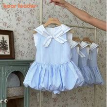 Load image into Gallery viewer, Blue Striped Sailor Girls Dress
