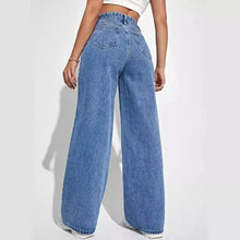 Load image into Gallery viewer, Fashion retro blue jeans women y2k High street baggy straight pants High waisted all-in-one slim pants
