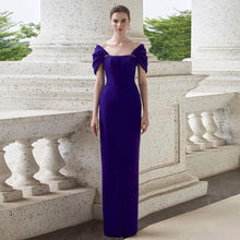 Load image into Gallery viewer, Elegant Formal Party Dresses Purple Off the Shoulder Column Wedding Guest Gowns Long Beading Floor Length Evening Dress 2024
