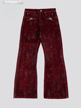 Load image into Gallery viewer, Mens Ins Style Jeans Fashion New American Vintage Flocked Flared Denim Pants Harajuku Unisex Loose Fit High Street Streetwear
