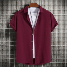 Load image into Gallery viewer, New Short Sleeve Shirts for Men Fashion Solid Casual Lapel Cardigan Tops Men Comfort Single-breasted Blouse Summer Beach Shirts
