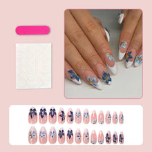 Load image into Gallery viewer, Medium fake nails for women Gradient nude brown blue flowers or rhinestones fall winter almond tips press on false nail art set
