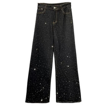 Load image into Gallery viewer, New Female Black Jeans Are Cool Studded With Diamonds. Casual Denim Trousers High-waisted, Straight-leg Wide-leg Pants Women's
