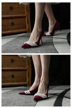 Load image into Gallery viewer, Women High Heels Sexy Beading Shoes Female 2024 New Red Velvet Pumps Pointed Toe RetroThin Heel Party Wedding Shoes Wholesale
