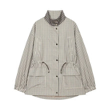 Load image into Gallery viewer, Women's Coat 2026 New Autumn Gray Plaid Long Sleeve Loose Drawstring Decorative Coat Casual Fashion Personal Ladies Outerwear
