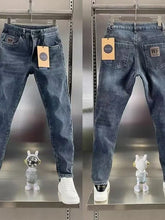 Load image into Gallery viewer, Thick Jeans Men's Slim Fit Spring Autumn Winter Casual Long Pants Cotton Stretch Denim mid Waist Zipper Closure Wear Resistant
