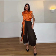 Load image into Gallery viewer, Women's Top 2026 Spring New Style Orange Sleeveless Satin Texture Long Ribbon Top Elegant and Stylish Unique Fashion Focus
