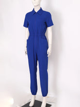 Load image into Gallery viewer, Womens Short Sleeve Scrubs Jumpsuit Front Zipper Elastic Waist Jogger Pants Rompers Nurse Doctor Workwear for Caring Nursing
