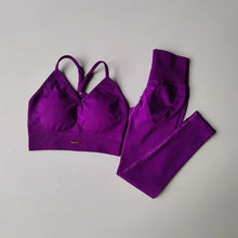 Load image into Gallery viewer, Women's fitness suit, V-neck bra yoga set sports high waisted leggings, tight fitting and shaping
