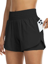 Load image into Gallery viewer, Women's high-waisted athletic shorts for running, yoga, layered design, anti-exposure, fitness, and workout with pockets
