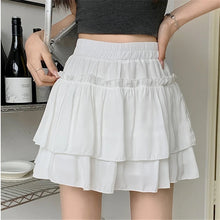 Load image into Gallery viewer, Summer Kawaii White Ruflles Skirt Women Fashion Slim Fit Chiffon Mini Skirts Giris Y2k All Match Elastic High Waist Black Faldas
