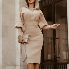 Load image into Gallery viewer, Elegant Lantern Sleeve Midi Dress
