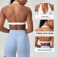 Load image into Gallery viewer, Strappy Bra for Women Open Back Halter Sports Bra Light Support Gym Crop Top Seamless Workout Yoga Top Bra Padded Bras
