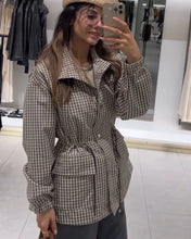 Load image into Gallery viewer, Women's Coat 2026 New Autumn Gray Plaid Long Sleeve Loose Drawstring Decorative Coat Casual Fashion Personal Ladies Outerwear
