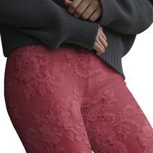 Load image into Gallery viewer, Fashion Women's Slim-Fit Leggings Wine Red Floral Pants Autumn Winter Stylish Thick Warm Pants Sexy Tights for Outdoor Wear
