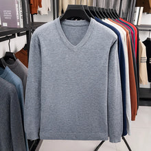 Load image into Gallery viewer, New Sweatwear Men's V Neck Basic Solid Color Sweaters Round Neck Elastic Pullovers Warm Autumn Knitted Oversized Sweater Men
