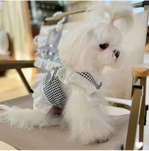 Load image into Gallery viewer, Pet Dog Clothes Lace Skirt Pastoral Style Black Plaid  Harness Puppy Dresses Universal Harness Tractionable Retro Princess Dress
