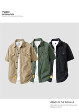 Load image into Gallery viewer, Workwear shirt for men summer loose and casual short-sleeved men American retro lapel coat trendy brand outdoor wear
