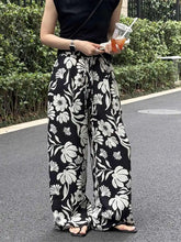 Load image into Gallery viewer, Wide-leg Pants for Women Summer Thin Printed New Style Drawstring Elastic Loose Straight Casual
