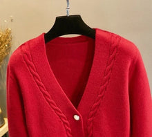 Load image into Gallery viewer, Red Knit Button Cardigan Sweater

