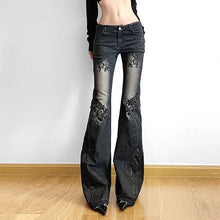 Load image into Gallery viewer, Women's Jeans  New American Retro Street Style Plant Print Washed Vintage Low-Rise Flare Pants Trendy Versatile
