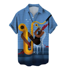 Load image into Gallery viewer, Shirts For Men Music Guitar Print Rock Hip Hop Tops Male Clothing Short Sleeve V-Neck Beach Ahloa Shirts Camisa Social Masculina
