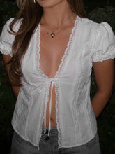 Load image into Gallery viewer, Tie-Front Lace V-Neck Top
