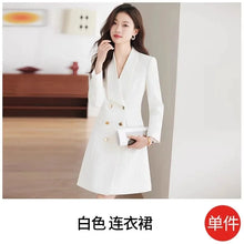 Load image into Gallery viewer, Elegant White Belted Suit Dress
