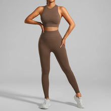 Load image into Gallery viewer, Seamless Ribbed High Waisted Yoga Set for Women, Tummy Control Criss Cross Back Workout Outfit, Quick Dry Fitness Set for Gym
