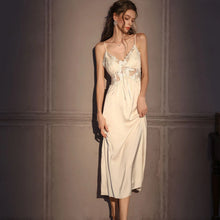 Load image into Gallery viewer, Elegant Female Long Robe Set Nightgown Silky Ice Silk Sleepwear Homewear SEXY Hollow Out Lace Nightdress Lingerie Loungewear
