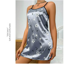 Load image into Gallery viewer, Women's Sleepdress Satin Floral Print Nightdress Comfortable Spaghetti Strap Sleepwear Dress Luxurious Satin Slip Nightdress
