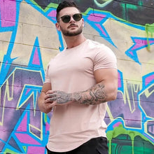 Load image into Gallery viewer, Muscle Fitness T-shirt Summer Men's Athleisure Workout short sleeve T-shirt High Quality cotton Men T-shirt Gym Sport Shirt Tops
