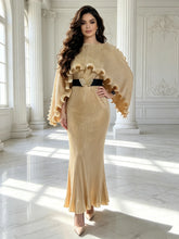 Load image into Gallery viewer, Elegant Pleated Long Dress with Butterfly Belt Women Cape Sleeve Wave Edge Ruffle Evening Party Dress
