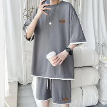 Load image into Gallery viewer, Men's Trendy 2-Piece Streetwear Co-ord Solid Color Short Sleeve T-Shirt And Drawstring Elastic Waist Shorts Set 5XL
