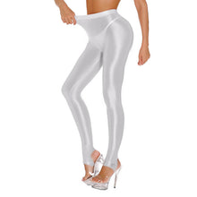 Load image into Gallery viewer, Womens Shiny Glossy High Waisted Stirrup Leggings Tights Gymnastics Workout Yoga Pants Tummy Control Sports Trousers
