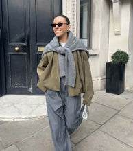 Load image into Gallery viewer, Women Bomber Jackets Suede Texture Coats Fashion Turn-down Collar Long Sleeve Loose Vintage Female Outerwear Chic Top Streetwear
