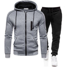 Load image into Gallery viewer, Men tracksuit zipper hood multi-pocket and protective pants casual jogging tracksuit fall/winter 2-piece setLarge size S-3XL

