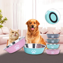 Load image into Gallery viewer, New stainless steel dog basin paw print pet supplies cat bowl dog bowl silicone anti-slip design pet drinking water feeding bowl
