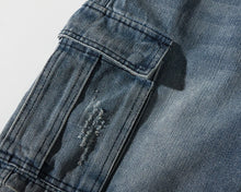 Load image into Gallery viewer, Retro Denim Utility Knee Shorts
