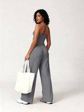 Load image into Gallery viewer, Women 2 Piece Yoga Outfit Ribbed Halter Crop Tank Top Drawstring Wide Leg Pants Set Casual Workout Gym Loungewear Tracksuit
